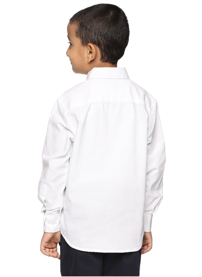 U.S. ELK Boys' Long Sleeve Oxford Dress Shirt | Kids Classic Formal Button Down Shirt | Collared Neck Cotton Shirt - White  - Image 3