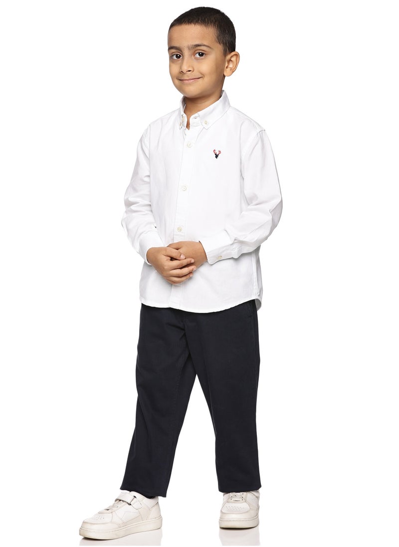 U.S. ELK Boys' Long Sleeve Oxford Dress Shirt | Kids Classic Formal Button Down Shirt | Collared Neck Cotton Shirt - White  - Image 4