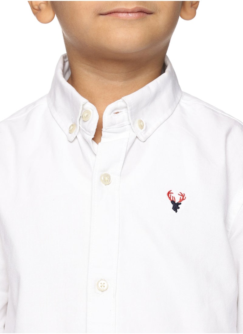 U.S. ELK Boys' Long Sleeve Oxford Dress Shirt | Kids Classic Formal Button Down Shirt | Collared Neck Cotton Shirt - White  - Image 5