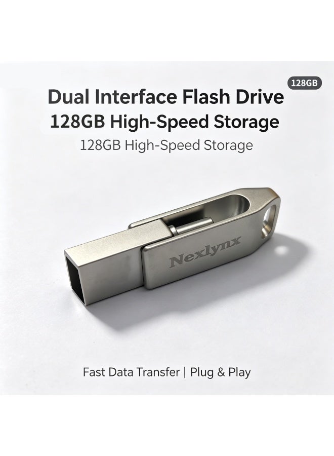 Nexlynx 128GB  USB 3.0 Flash Drive USB Type-A &Ttpe-C Read Speed 100 MBps Write Speed 50 MBps,High Speed,Dual Interface Design - Image 2