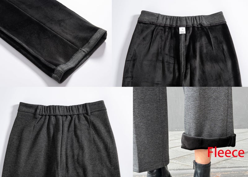 heipeiwa Women's Wool Blend Vintage Tweed Winter Pants Fleece Lined Thermal Wide Leg Crop Dress Casual Pants Darkgrey - Image 5