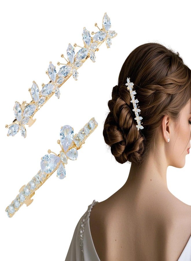 AMCAMI 2PCS Rhinestone Hair Clips,Gold Butterfly Wedding Hair Clips For Women，Fancy Gold Hair Barrettes For Bridal Bridesmaid Prom - Image 1