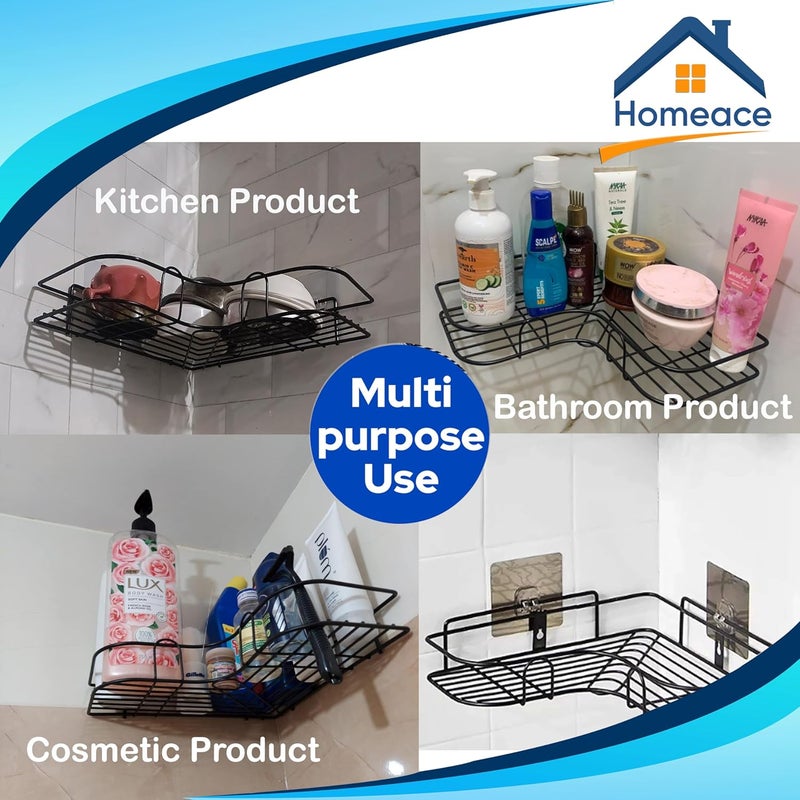 Homeace Homeace Wall Mounted SelfAdhesive Bathroom Corner ShelfKitchen Rack Holder Bathroom Accessories Powder Coated Finish Black L Shape 1  - Image 3