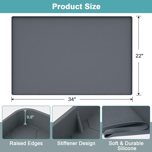 MECHEER Under Sink Mats for Kitchen Waterproof, Silicone Under Kitchen Sink Mats and Protectors for 34" x 22" Cabinets, Under Sink Tray Organizer, Shelf Liners Cabinet Liner for Kitchen and Bathroom, Gray - Image 2