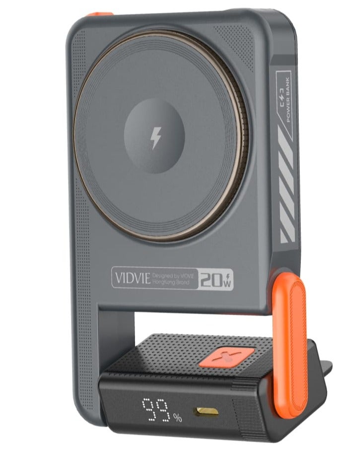 فيدفي بنك طاقة لاسلكي مغناطيسي 3 في 1 من VIDVIE PB7006 مع حامل وشاشة رقمية