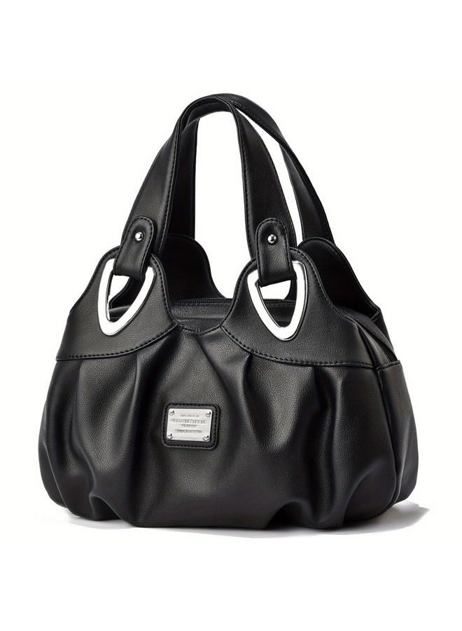 Pocadri Fashion Vegan Leather Handbag for Women Multi Pocket Large Tote Bags Satchel Soft Printed Purses, Black, One size - Image 1