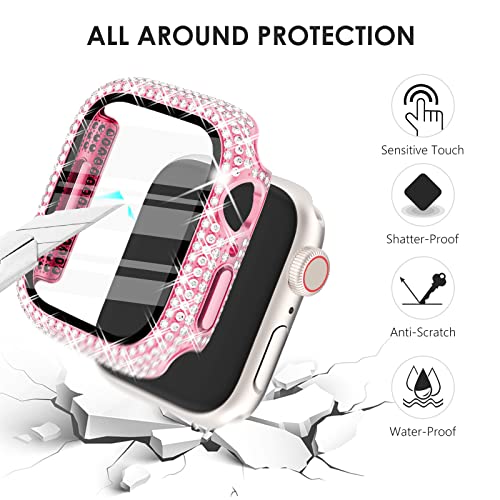 CHANCHY 4-Pack Compatible with Apple Watch Case 44mm Protective Bumper with Screen Protector, 200 Crystal Diamond Bling Cases Cover for Apple Watch SE Series 6 5 4, Rose Gold/Pink/Rainbow/Clear, 44mm - Image 3