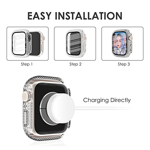 CHANCHY 4-Pack Compatible with Apple Watch Case 44mm Protective Bumper with Screen Protector, 200 Crystal Diamond Bling Cases Cover for Apple Watch SE Series 6 5 4, Rose Gold/Pink/Rainbow/Clear, 44mm - Image 5