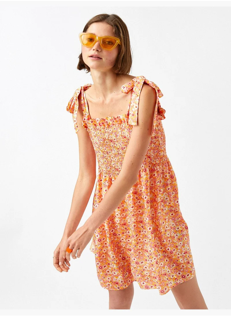 KOTON Mini Dress Floral Gimped Spaghetti Strappy