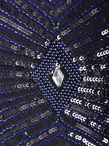 Vijiv Women's 1920s V-Neck Art Deco Sequin Beaded Tank Cocktail Flapper Dress,Navy,Small - Image 5