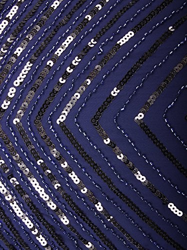 Vijiv Women's 1920s V-Neck Art Deco Sequin Beaded Tank Cocktail Flapper Dress,Navy,Small - Image 4