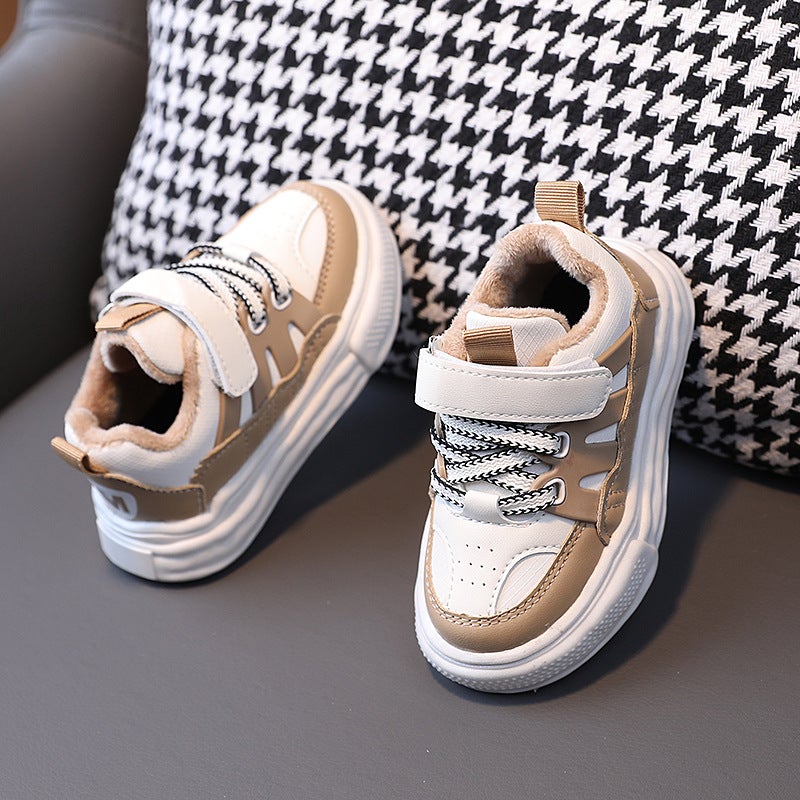 Kids Anti-slip Sneakers Velvety Warm Cotton Khaki 