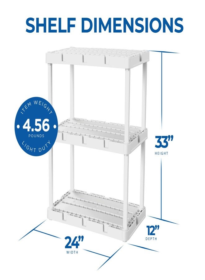 Gracious Living 3 Shelf Knect-A-Shelf Solid Light Duty Storage Unit 12 x 24 x 33" Organizer for Home, Garage, Basement & Laundry, White - Image 3