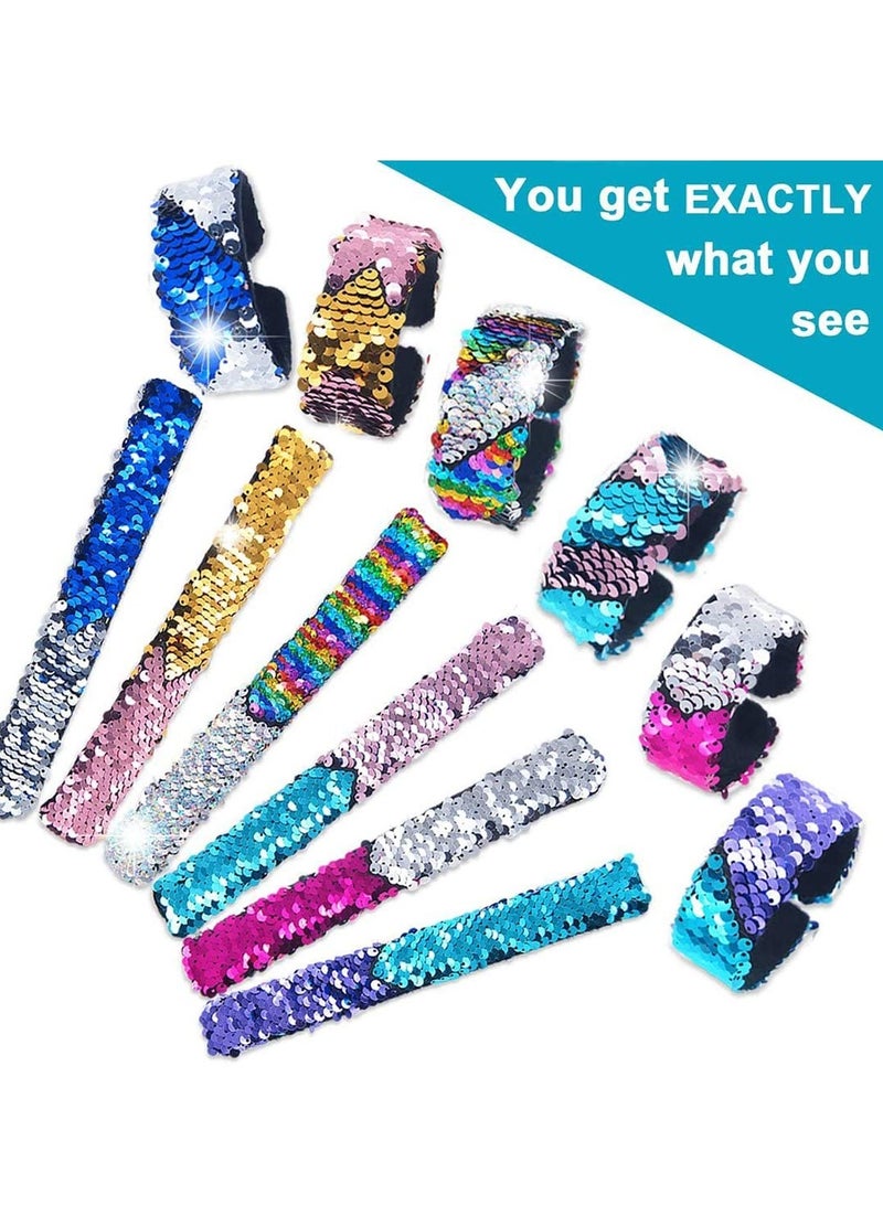 SOLARAE 12 Pcs Slap Bracelet Kids Sequin Mermaid Flip Wristband Birthday Party Favors Supplies - Image 1