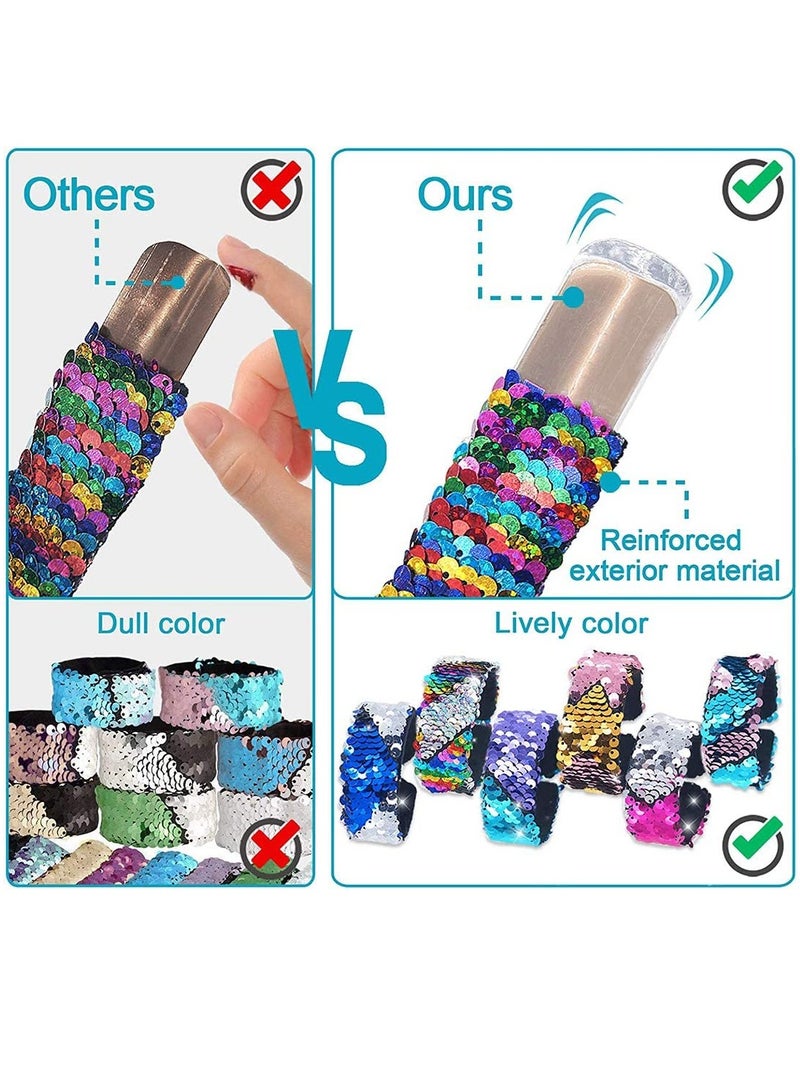 SOLARAE 12 Pcs Slap Bracelet Kids Sequin Mermaid Flip Wristband Birthday Party Favors Supplies - Image 5