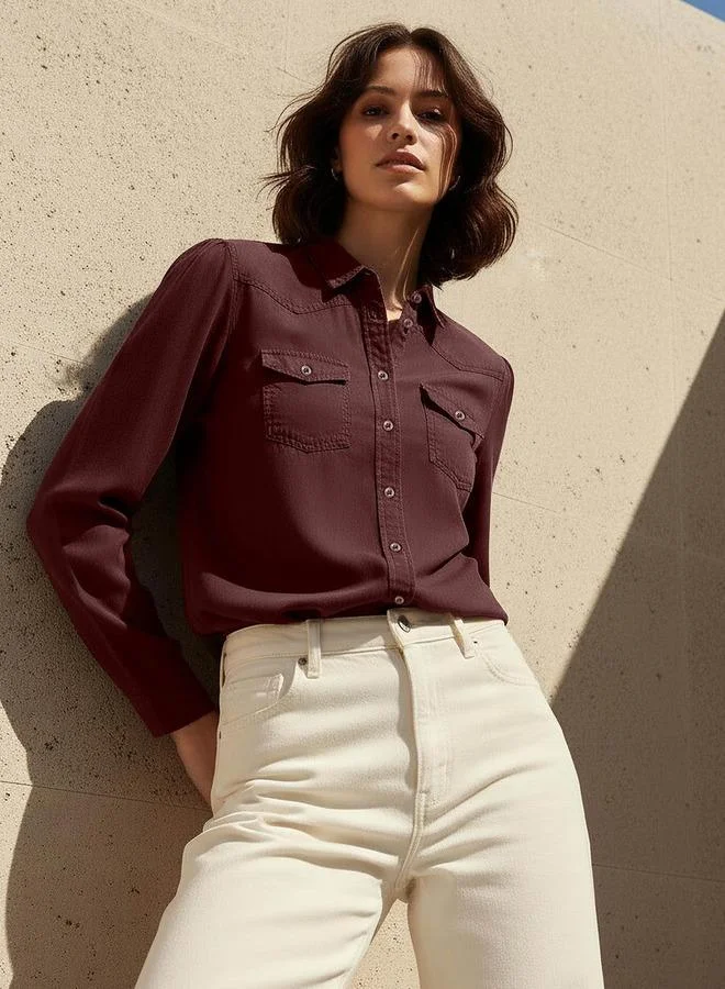 Regular Fit Lyocell Denim Shirt with Pockets