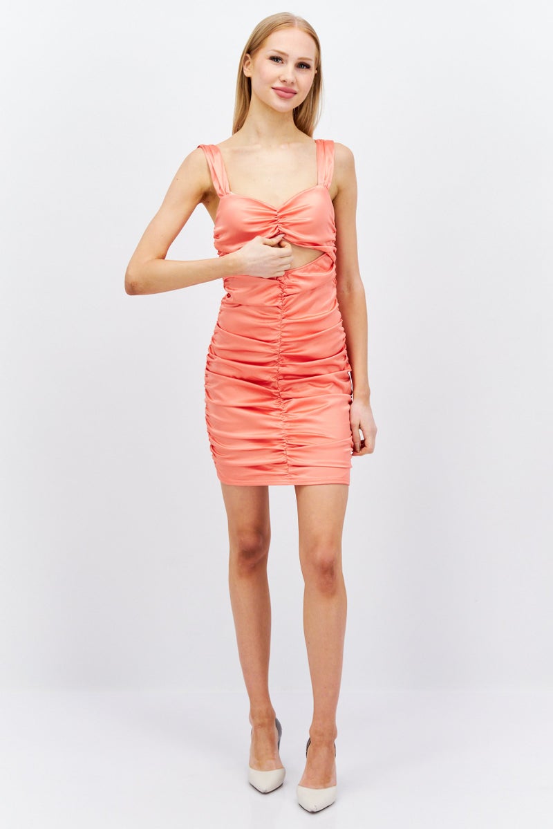 saint genies Women Plain Mini Dress, Coral - Image 4