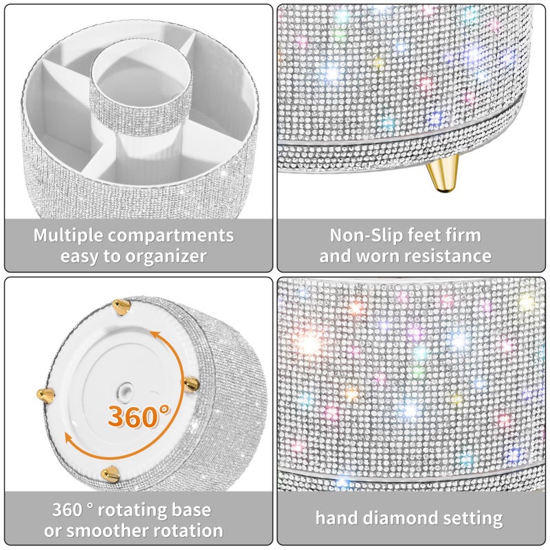 fanado Bling Diamond Makeup Brush Holder, 360Â° Rotating Makeup Organizer, 5 Slot Make up Brushes Cup for Countertop, Storage for Cosmetics Pen Eyeliner Skincare on the Vanity (Diamond white) - Image 3