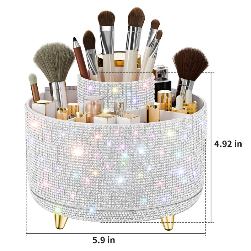 fanado Bling Diamond Makeup Brush Holder, 360Â° Rotating Makeup Organizer, 5 Slot Make up Brushes Cup for Countertop, Storage for Cosmetics Pen Eyeliner Skincare on the Vanity (Diamond white) - Image 4