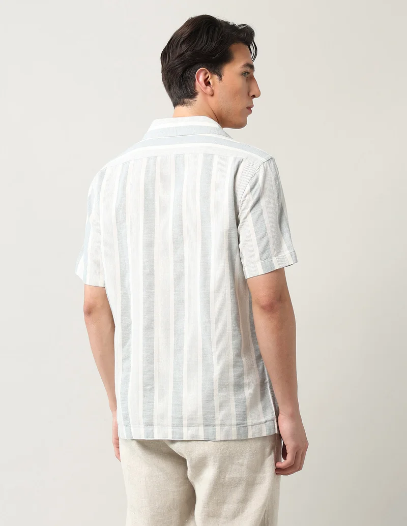 Arrow Green Vertical Striped Relaxed Fit Shirt for Men | Best Price UAE