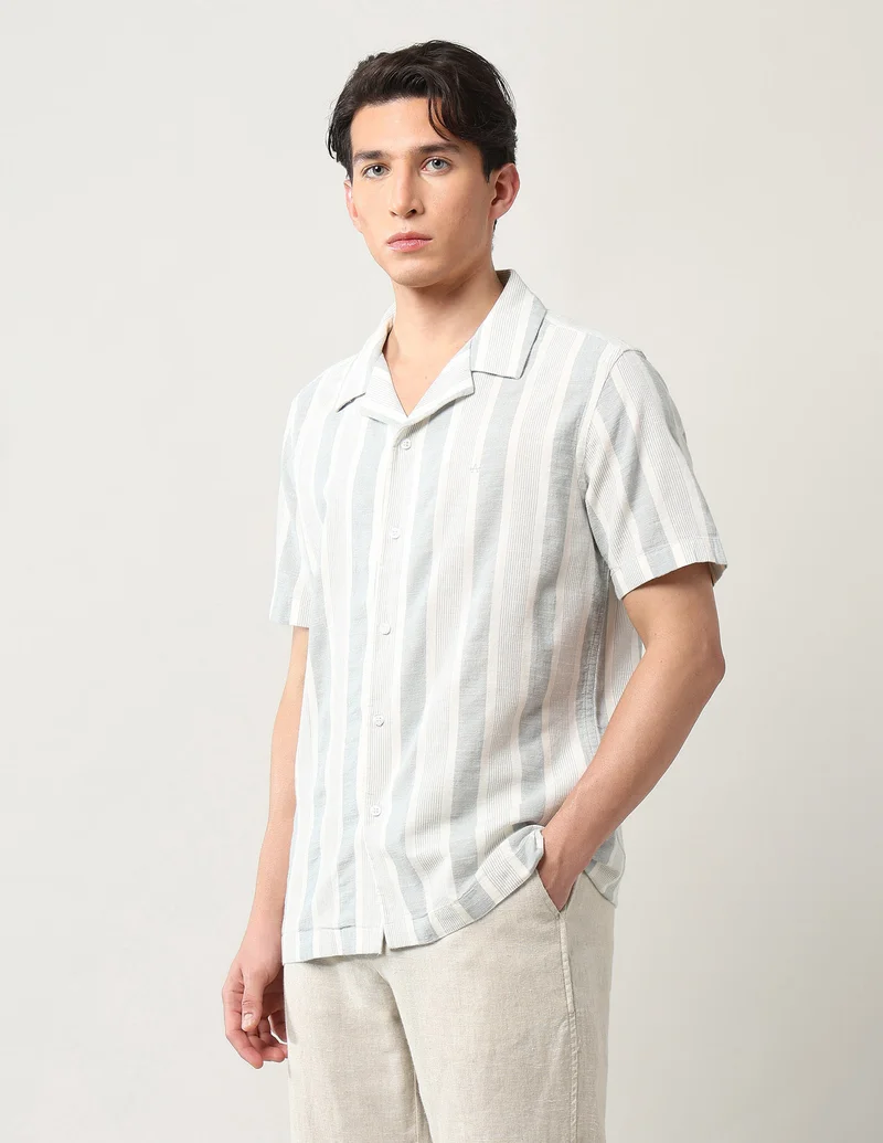 Arrow Green Vertical Striped Relaxed Fit Shirt for Men | Best Price UAE