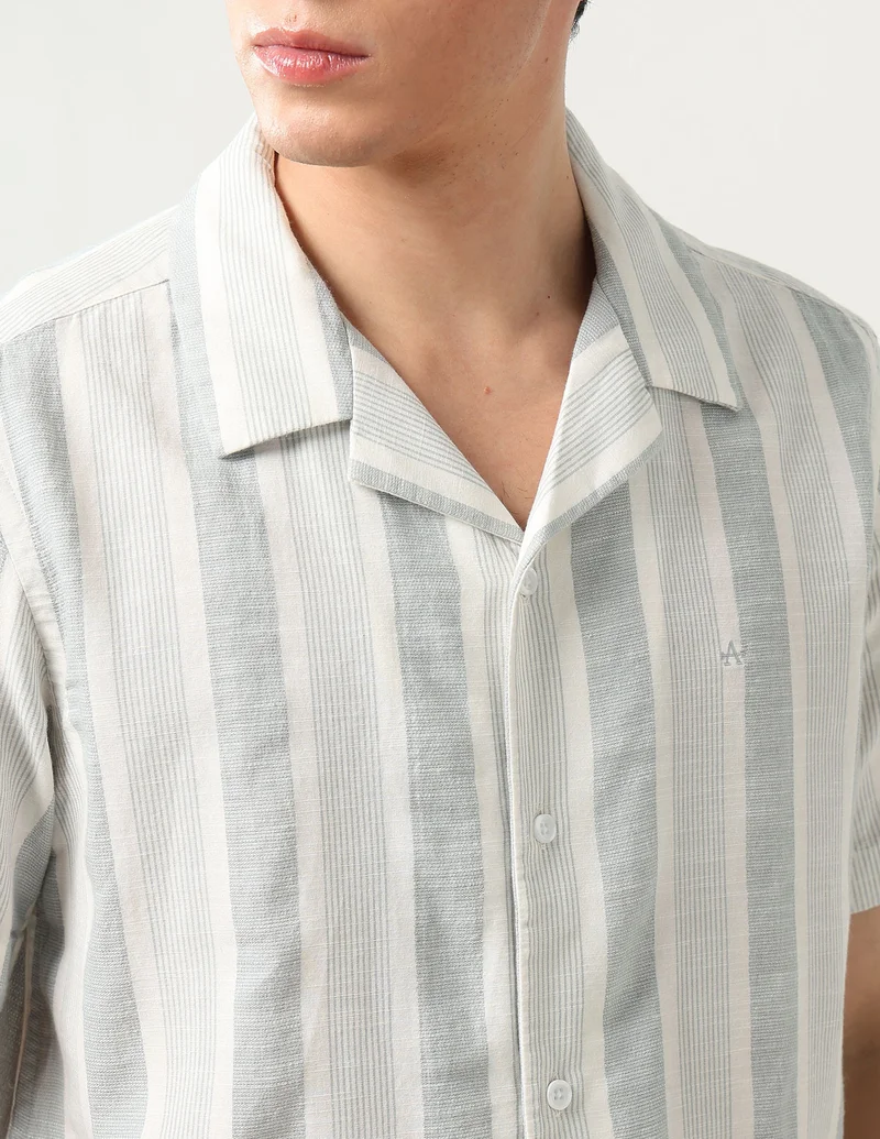 Arrow Green Vertical Striped Relaxed Fit Shirt for Men | Best Price UAE