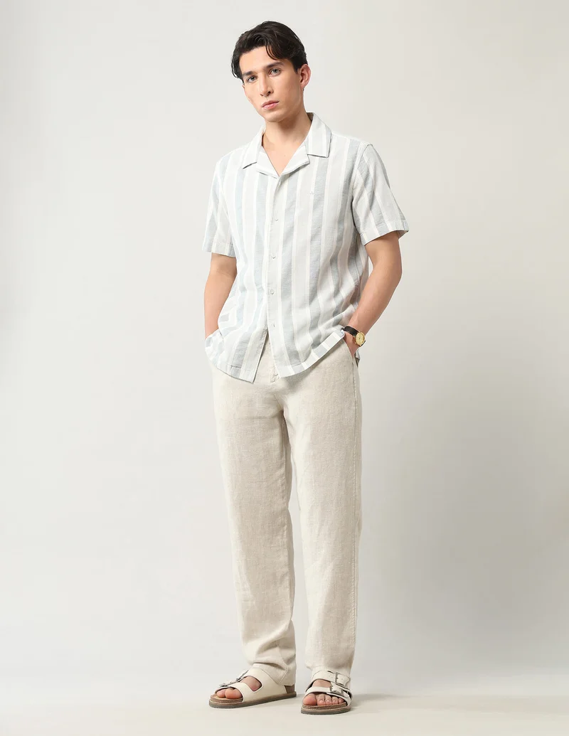 Arrow Green Vertical Striped Relaxed Fit Shirt for Men | Best Price UAE