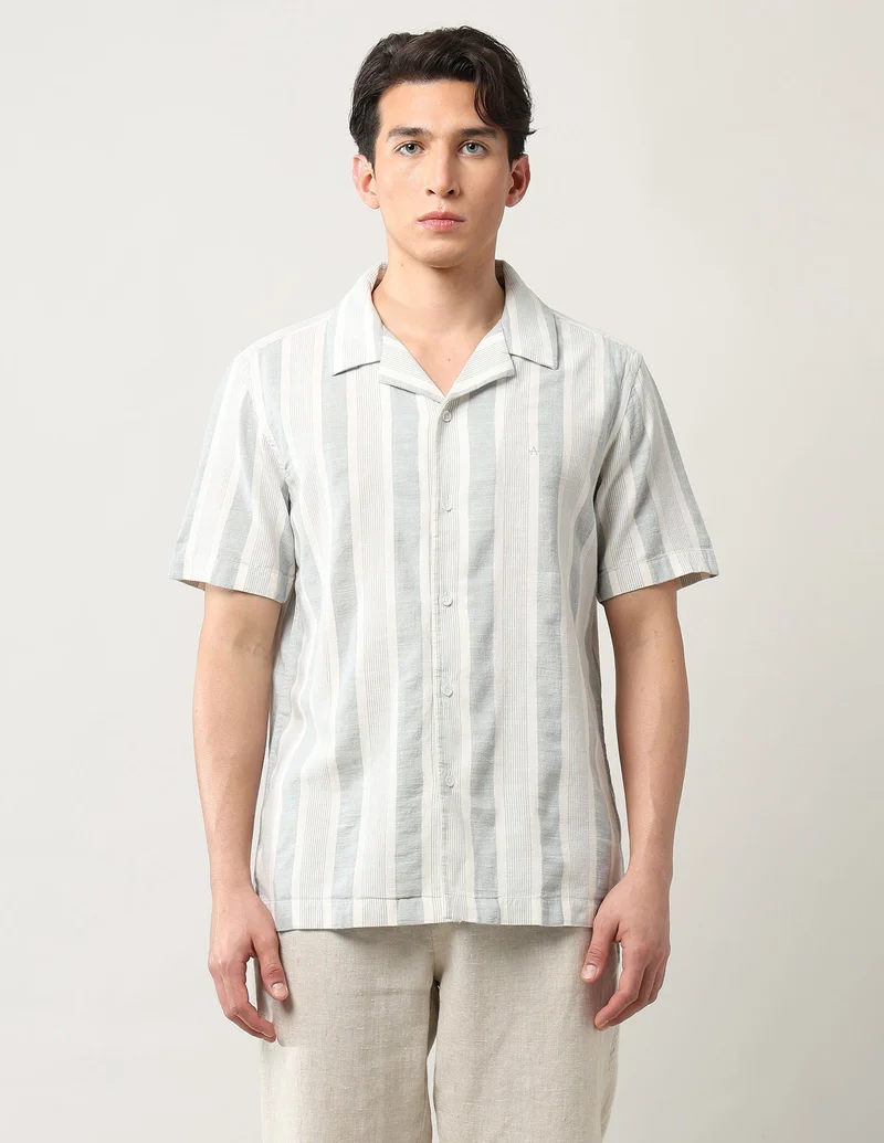 Arrow Green Vertical Striped Relaxed Fit Shirt for Men | Best Price UAE