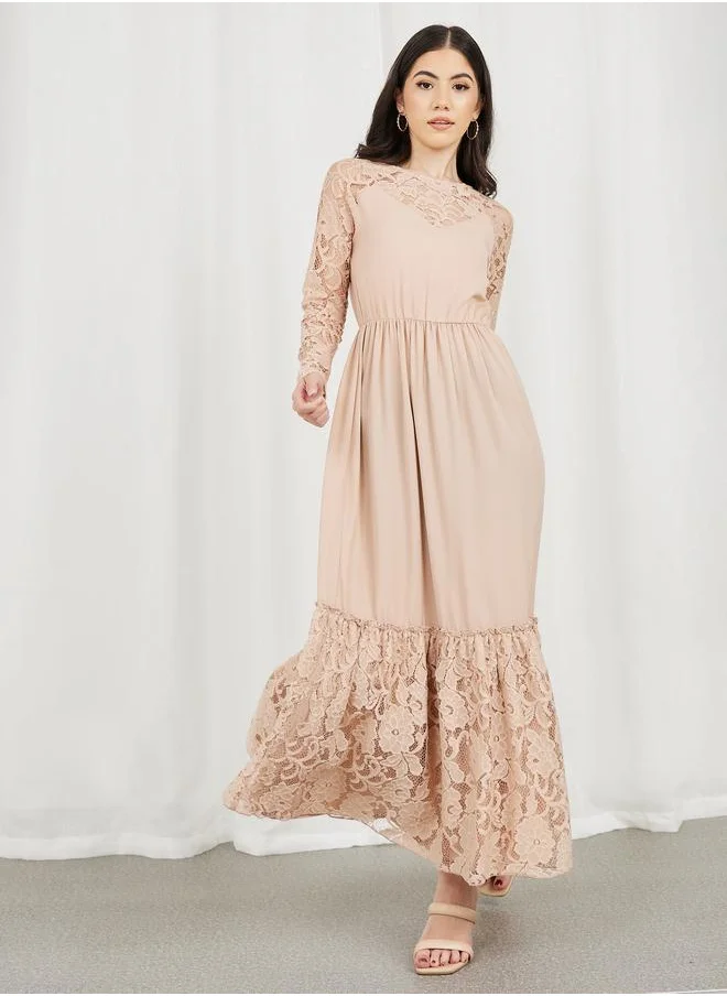 Styli Lace Trim Maxi Dress