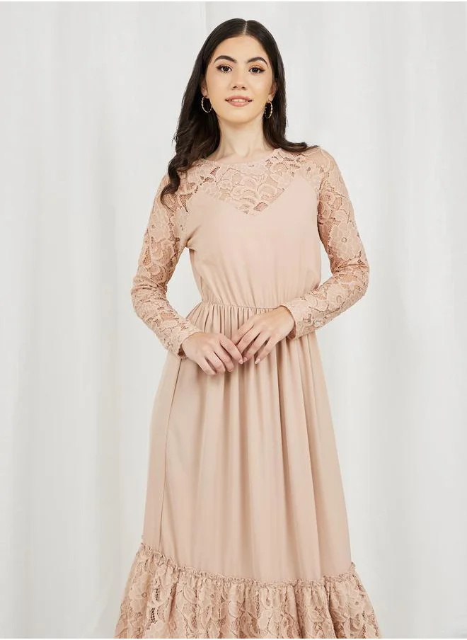 Styli Lace Trim Maxi Dress