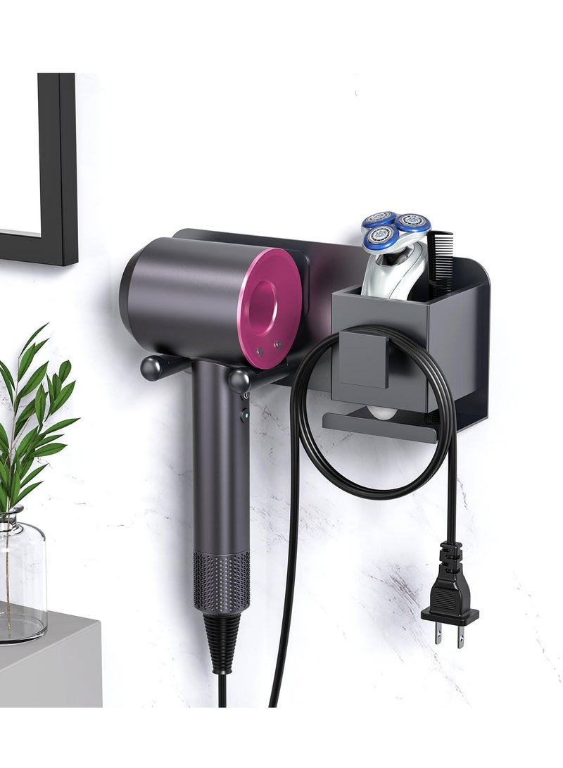Hair Dryer Holder Wall Mount, Aluminum Alloy Self Adhesive Blow Dryer Holder, Hair Dryer Holder Wall Mounted No Drilling Adhesive, Hair Tool Toothbrush Shaver Organizer - Image 1