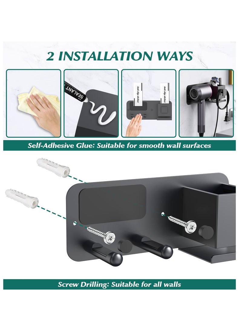 Hair Dryer Holder Wall Mount, Aluminum Alloy Self Adhesive Blow Dryer Holder, Hair Dryer Holder Wall Mounted No Drilling Adhesive, Hair Tool Toothbrush Shaver Organizer - Image 4