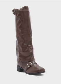 Ginger Slouchy Buckle Detail Knee Length Boots  - Image 2