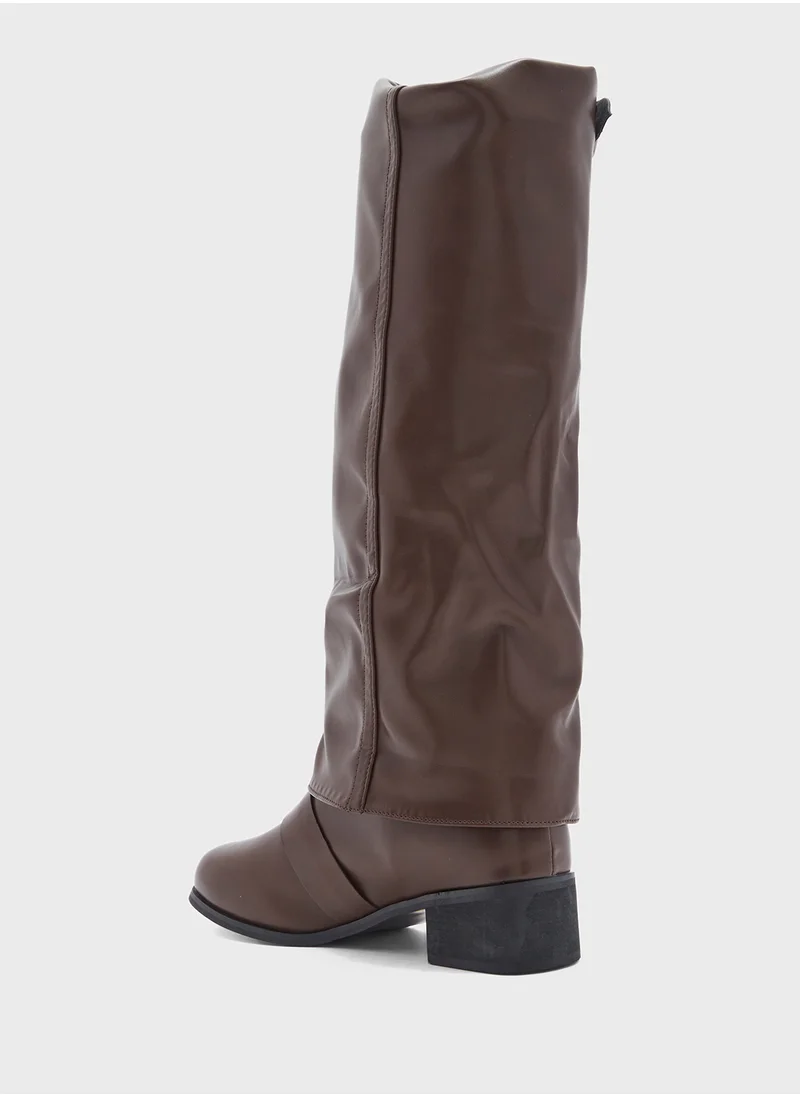 Ginger Slouchy Buckle Detail Knee Length Boots