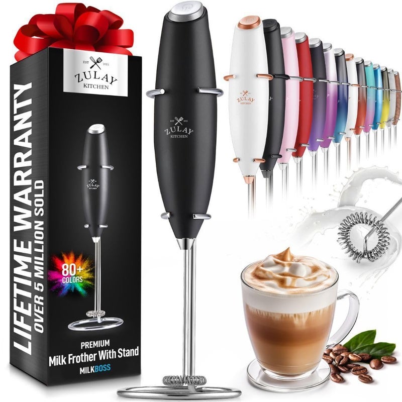 Zulay Kitchen Powerful Milk Frother Wand - Ultra Fast Handheld Drink Mixer - Electric Whisk Foam Maker For Coffee  Lattes  Cappuccino  Frappe  Matcha  Hot Chocolate & Coffee Creamer - Milk Boss Black - Image 1
