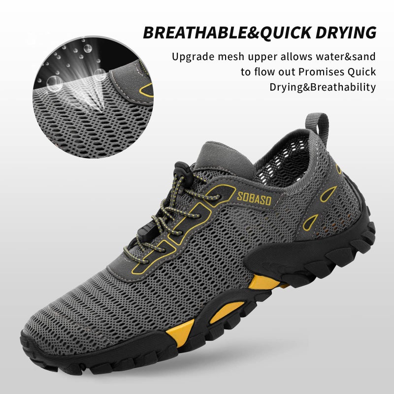 SOBASO Water Shoes for Men Women Quick Dry Hiking Aqua for Pool River Diving Surf Fishing Dark Grayish Yellow - Image 2