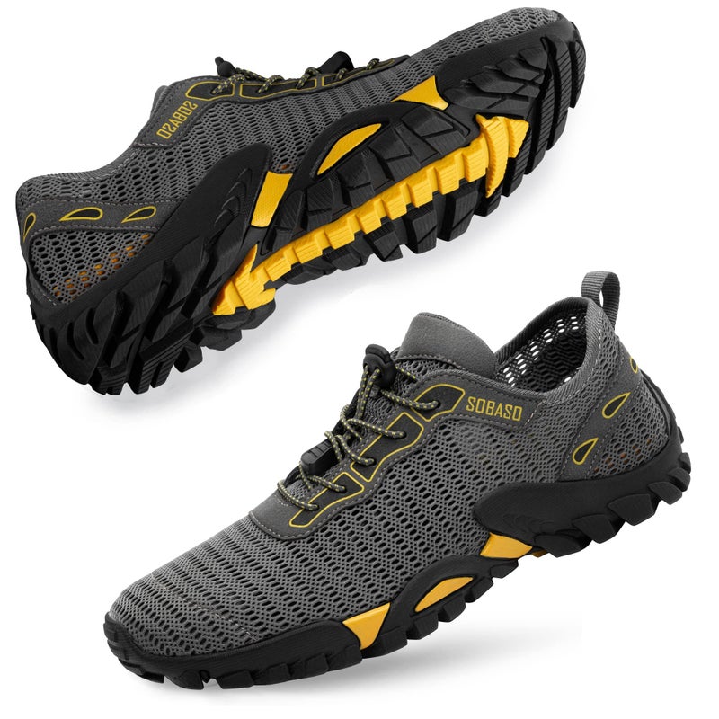SOBASO Water Shoes for Men Women Quick Dry Hiking Aqua for Pool River Diving Surf Fishing Dark Grayish Yellow - Image 1