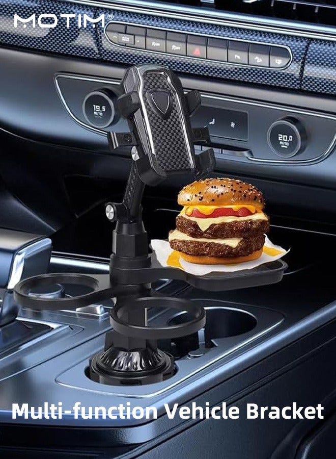 موتيم حامل هاتف قابل للدوران 360 درجة لحامل أكواب السيارة، حامل هاتف 4 في 1 لحامل السيارة، حامل هاتف متعدد الوظائف لحامل أكواب السيارة، صينية تخزين لحامل الهاتف المحمول للسيارة تناسب أي هاتف iPhone، ابقَ منظمًا - Image 2