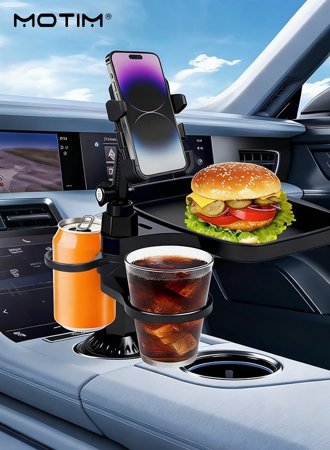 موتيم حامل هاتف قابل للدوران 360 درجة لحامل أكواب السيارة، حامل هاتف 4 في 1 لحامل السيارة، حامل هاتف متعدد الوظائف لحامل أكواب السيارة، صينية تخزين لحامل الهاتف المحمول للسيارة تناسب أي هاتف iPhone، ابقَ منظمًا - Image 3