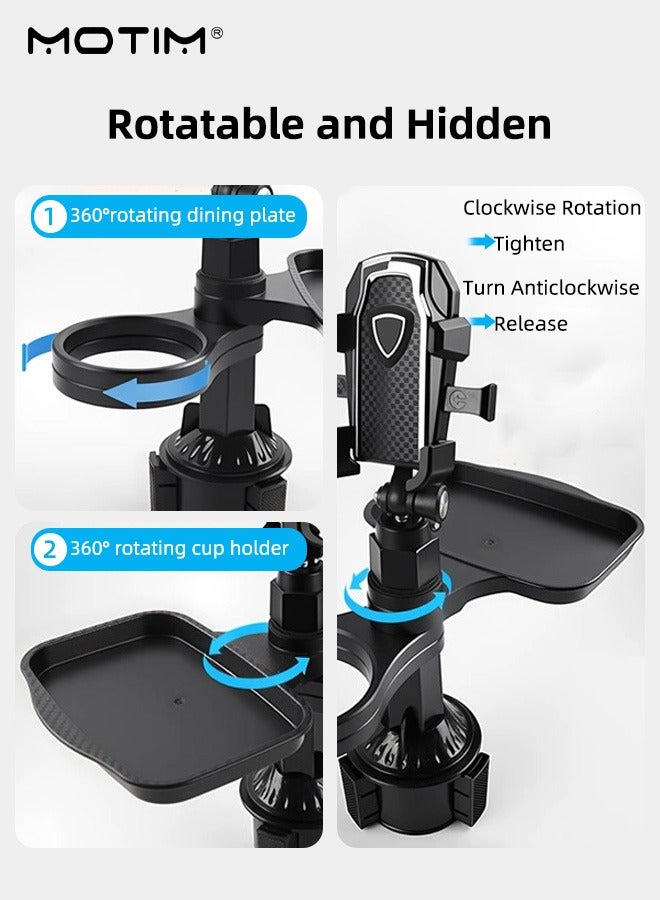 موتيم حامل هاتف قابل للدوران 360 درجة لحامل أكواب السيارة، حامل هاتف 4 في 1 لحامل السيارة، حامل هاتف متعدد الوظائف لحامل أكواب السيارة، صينية تخزين لحامل الهاتف المحمول للسيارة تناسب أي هاتف iPhone، ابقَ منظمًا - Image 4