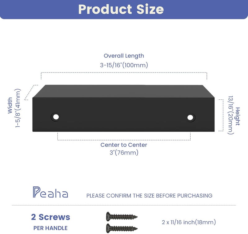 Peaha 10 Pack Black Cabinet Pulls Kitchen Handles 3 inch Aluminum Alloy Edge Finger Pull Dresser Drawer Handles - Image 3