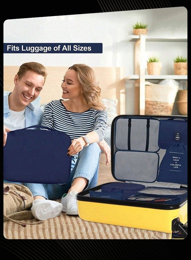 Joychic 8 Piece Travel and Business Trip Packing Cubes for Suitcases Lightweight Trip Essential Saving Space Storage Bag Set with Toiletries Bag for Clothes Shoes Cosmetics Toiletries Navy Blue - Image 2