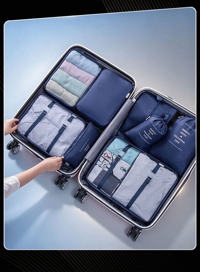 Joychic 8 Piece Travel and Business Trip Packing Cubes for Suitcases Lightweight Trip Essential Saving Space Storage Bag Set with Toiletries Bag for Clothes Shoes Cosmetics Toiletries Navy Blue - Image 3