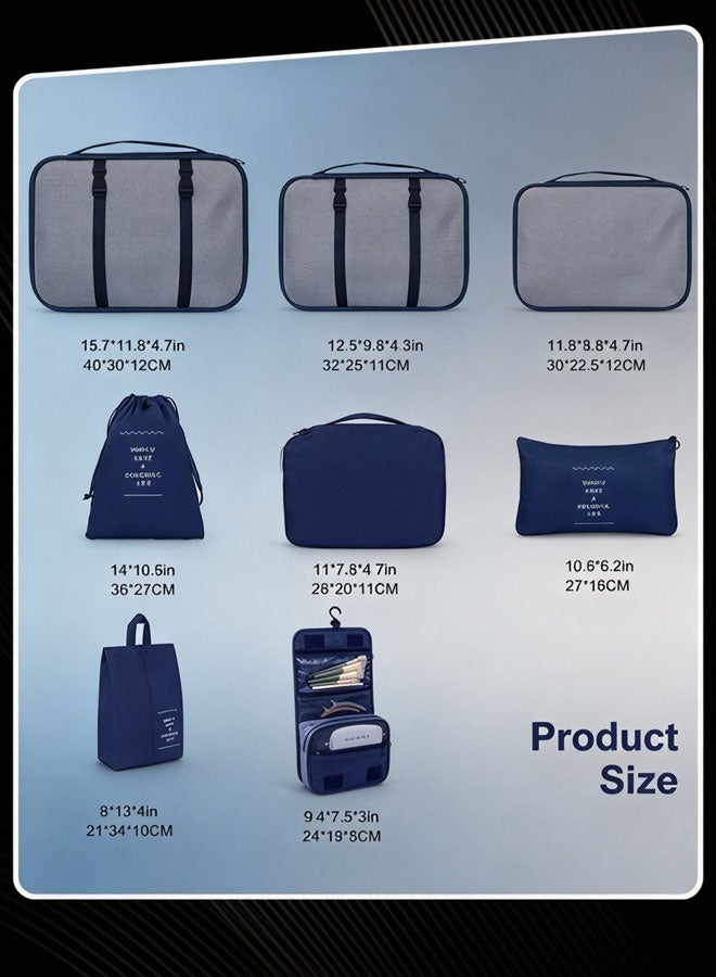 Joychic 8 Piece Travel and Business Trip Packing Cubes for Suitcases Lightweight Trip Essential Saving Space Storage Bag Set with Toiletries Bag for Clothes Shoes Cosmetics Toiletries Navy Blue - Image 5