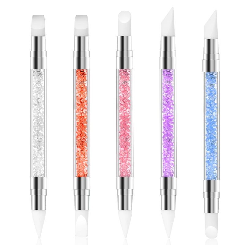 Sliverdew 5 Pcs Nail Art Sculpture Pen Dual Tipped Silicone Nail Tools Nail Art Acrylic Pen Silicone Brushes for Resin Nail Art Tools for Design Nail Foil Carving Drawing Effect Shaping - Image 3