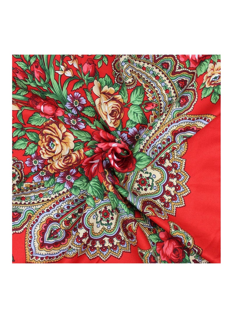 KASTWAVE Women's Traditional Floral Tassel Shawl, Russian Style Muffler Warm Scarf, Retro Scarf Floral Poncho Printing Shawl, Red - Image 4