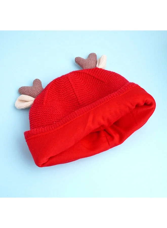 LITTLE SURPRISE BOX Red Baby Antler Knitted Soft Woolen Winter Cap With Tie Up 6-18 Months