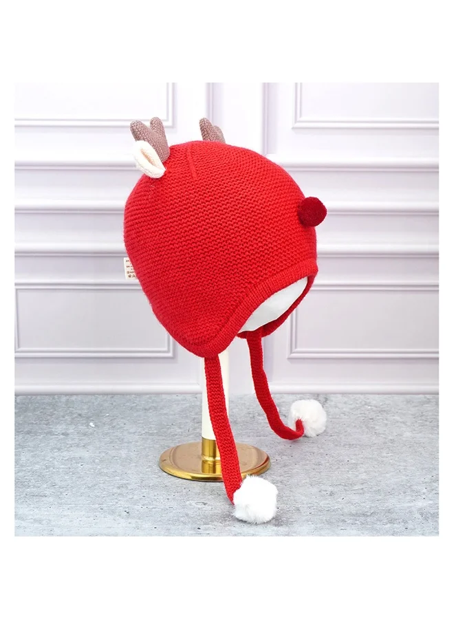LITTLE SURPRISE BOX Red Baby Antler Knitted Soft Woolen Winter Cap With Tie Up 6-18 Months