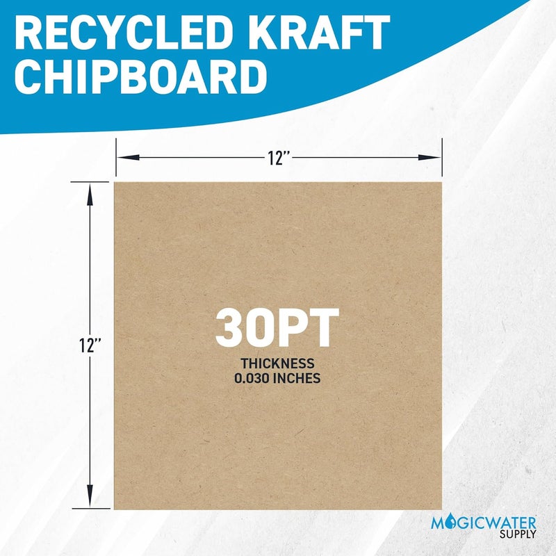 MagicWater Supply MagicWater Chipboard Sheet for DIY Projects - 12x12 Inch - 50 Pack - 30 pt - Heavy Duty Kraft (0.030 Inch Thick) Paperboard, for Scrapbooking, Books, Picture Frame Backing, Arts Project & Crafts - Image 2