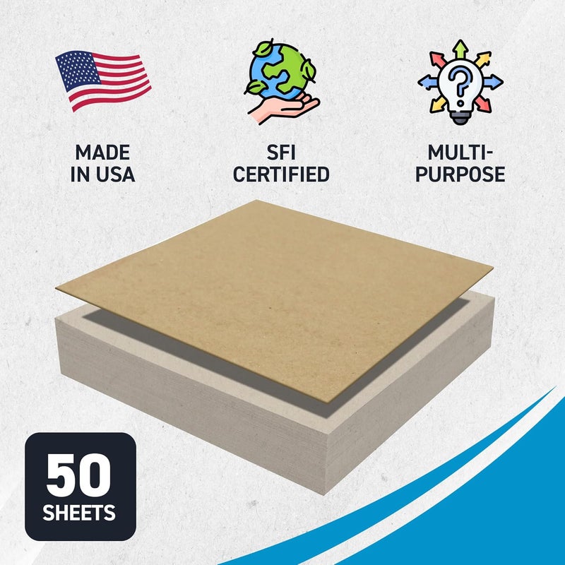 MagicWater Supply MagicWater Chipboard Sheet for DIY Projects - 12x12 Inch - 50 Pack - 30 pt - Heavy Duty Kraft (0.030 Inch Thick) Paperboard, for Scrapbooking, Books, Picture Frame Backing, Arts Project & Crafts - Image 3